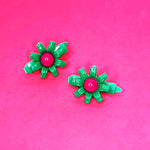 Load image into Gallery viewer, VINTAGE FLOWER BARRETTES - GREEN/PINK
