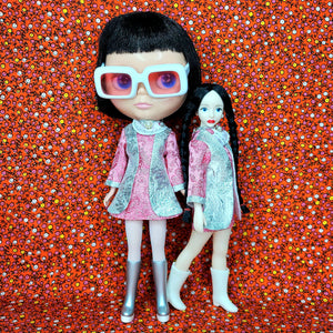 THE MODNESS: SUPER LUXE - SILVER/PINK MINI-DRESS W/FAUX VEST FOR BLYTHE & CHERRY