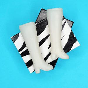 VINTAGE DOLL BOOTS - TALL OFF-WHITE GO-GO BOOTS W/FAUX LACES