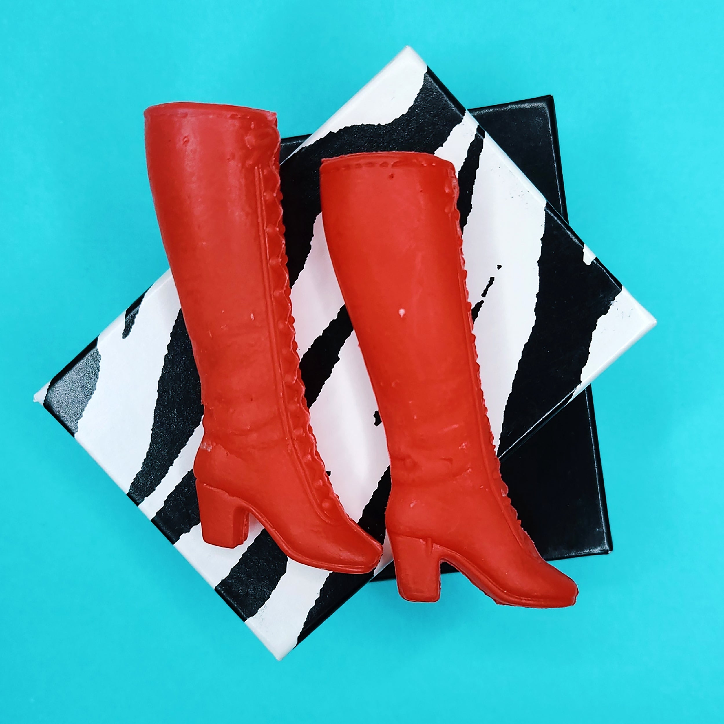 VINTAGE DOLL BOOTS - TALL RED GO-GO BOOTS W/FAUX LACES