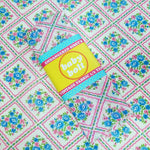 Load image into Gallery viewer, VINTAGE FABRIC BABY BOLT HALF-YARD - CUTE FAUX PATCHWORK &amp; FLOWERS PRINT IN BLUE, GREEN &amp; NEON PINK ON WHITE
