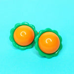 Load image into Gallery viewer, VINTAGE FLOWER POWER PONYTAIL HAIR BOBBLES - ORANGE/GREEN
