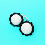 Load image into Gallery viewer, VINTAGE FLOWER POWER PONYTAIL HAIR BOBBLES - WHITE/BLACK
