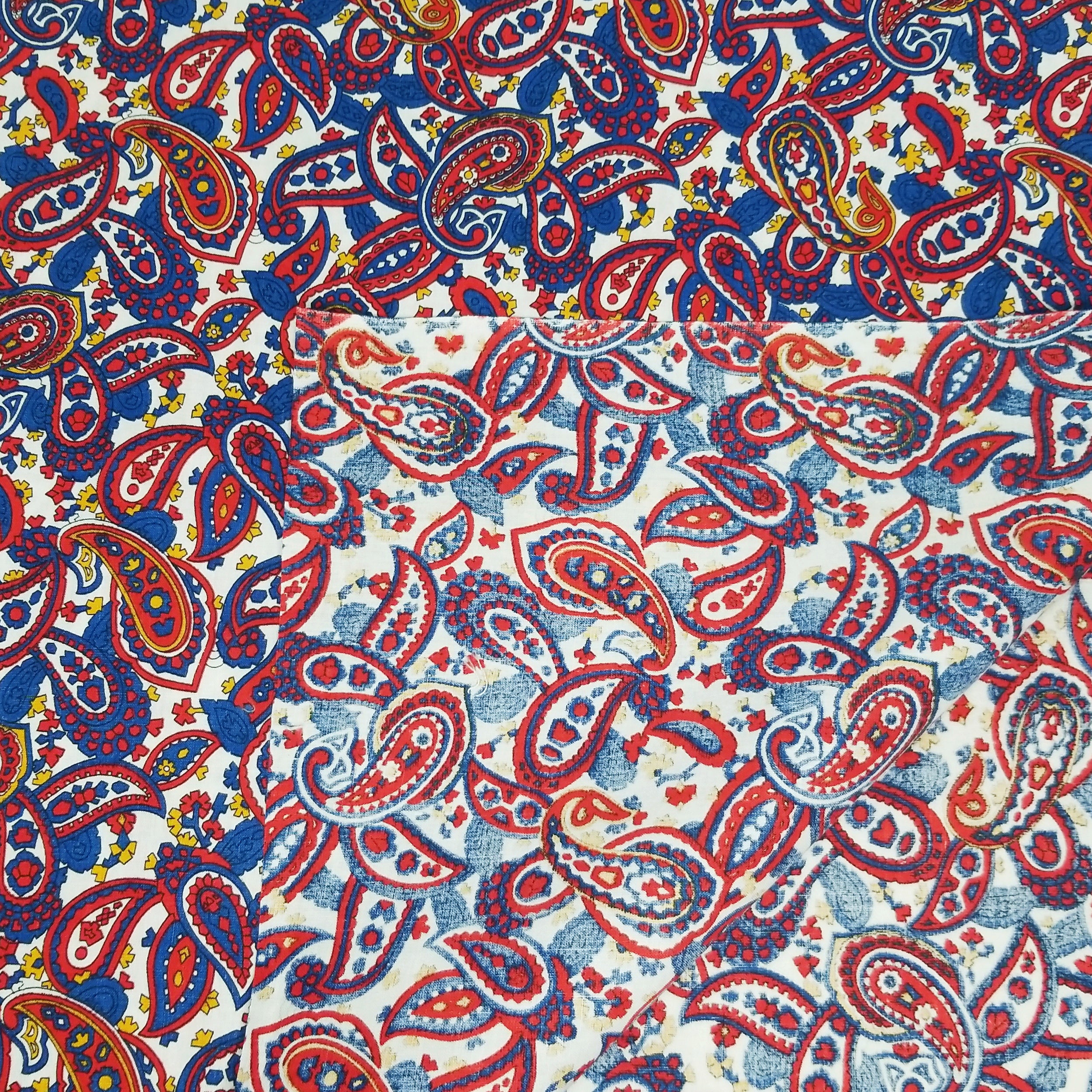 VINTAGE FABRIC BABY BOLT HALF-YARD -  SIXTIES' CLASSIC PAISLEY IN RED, WHITE, BLUE & YELLOW
