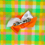 Load image into Gallery viewer, VINTAGE FLOWER &amp; BOW HAIR CLIP — ORANGE/GREEN
