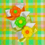 Load image into Gallery viewer, VINTAGE FLOWER &amp; BOW HAIR CLIP — GREEN/YELLOW
