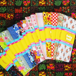 VINTAGE FABRIC BABY BOLT HALF-YARD -  EIGHTIES' STYLIZED BERRY & FLORAL DOT PRINT PRINT IN PINK, GOLDEN YELLOW & GREEN ON BUBBLEGUM PINK